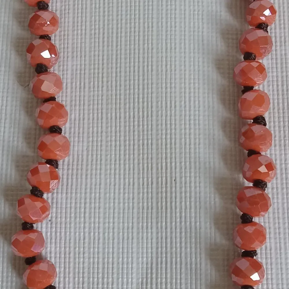 Iridescent Orange Faceted Beaded Single Strand Long Layering Fashion Necklace
